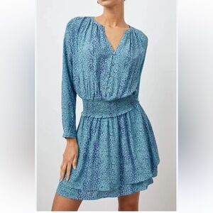 Rails Jasmine Mini Dress Jewel Blue Cheetah Print Elastic Waist VNeck Tiered Lg